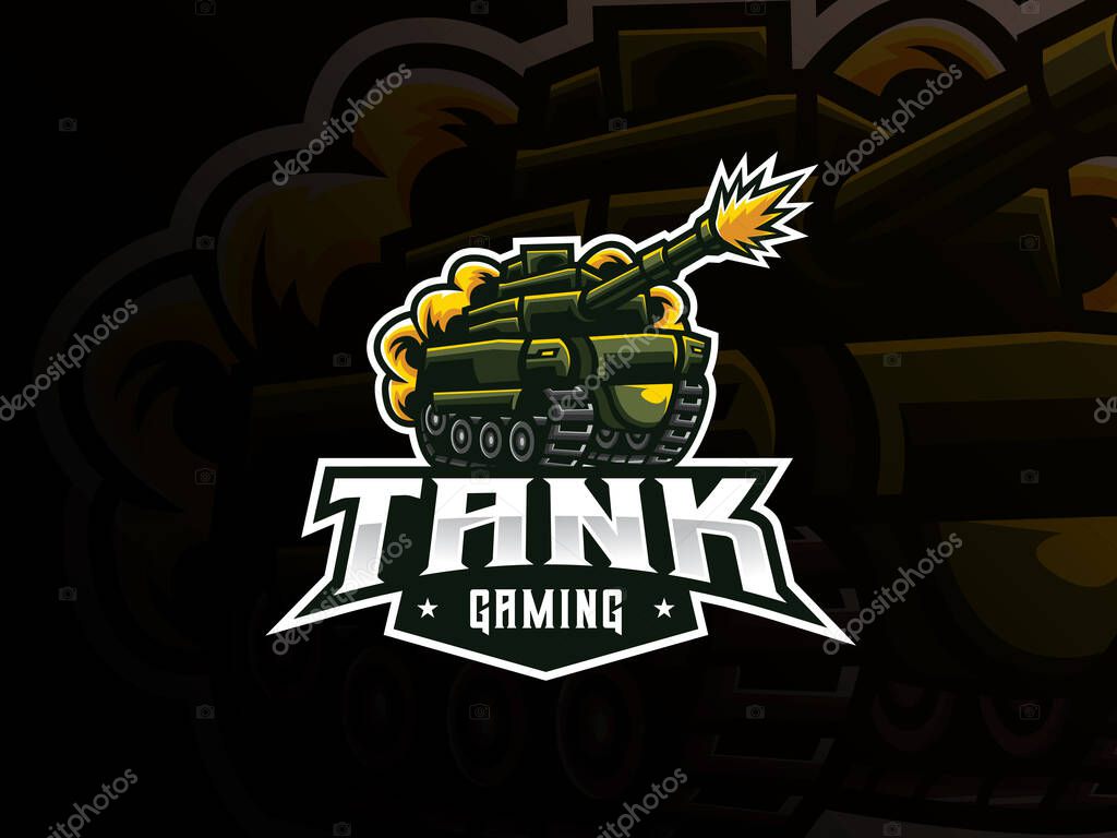 Tank mascot sport logo design. Military tank mascot vector illustration logo. War battle mascot design, Emblem design for esports team. Vector illustration