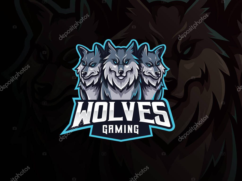 Wolves mascot sport logo design. Cerberus head mascot vector illustration logo. Wild beast wolf mascot design, Emblem design for esports team. Vector illustration