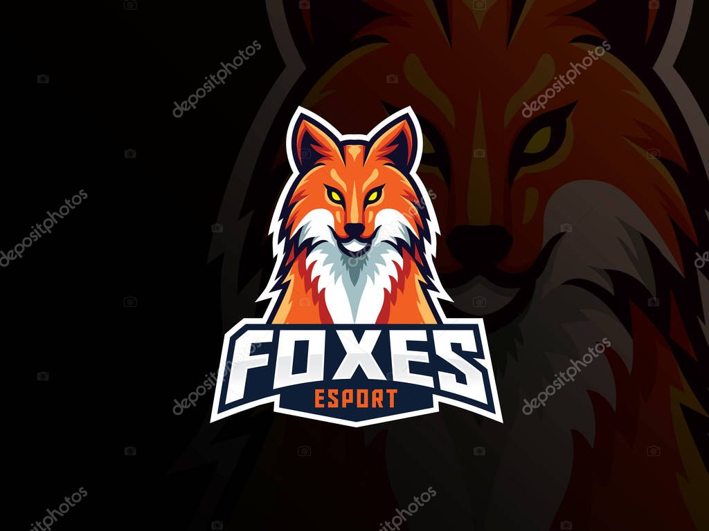 Fox mascot sport logo design. Fox animal head mascot vector illustration logo. Wild red fox mascot design, Emblem design for esports team. Vector illustration