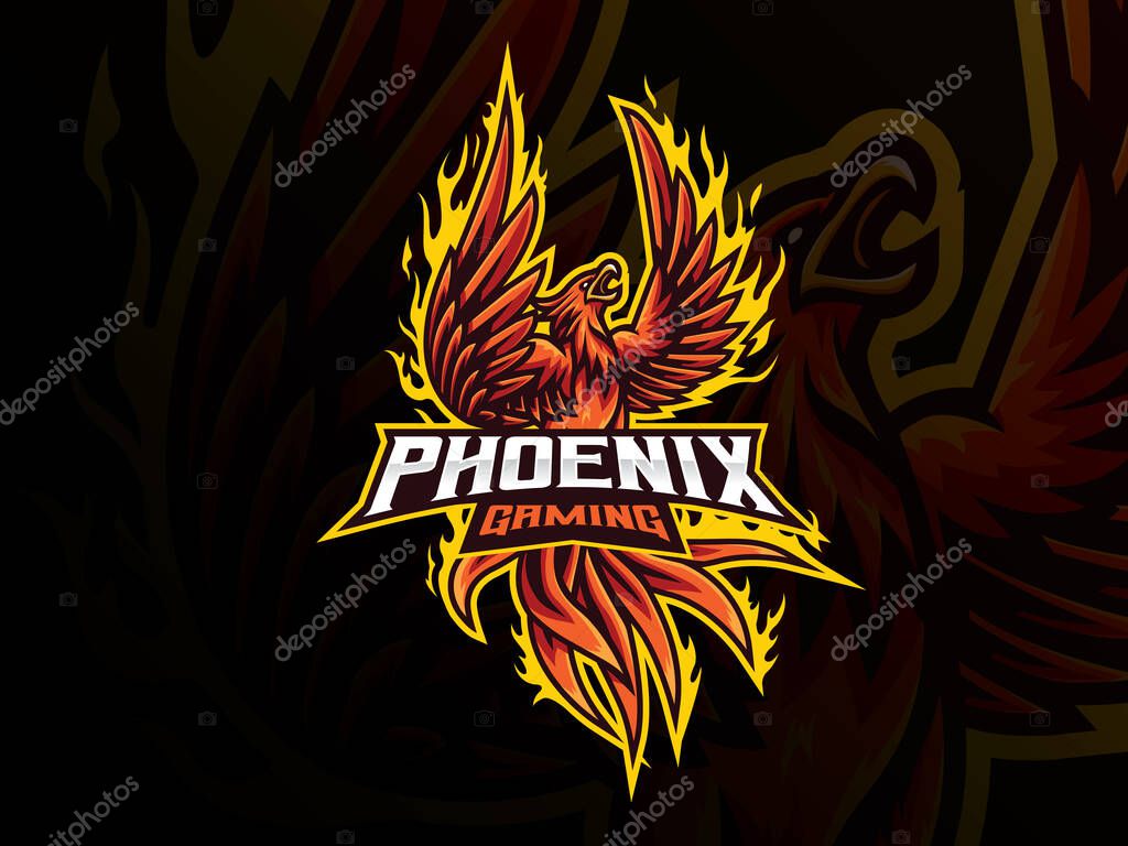 Phoenix mascot sport logo design. Mythology bird mascot vector illustration logo. Red phoenix mascot design, Emblem design for esports team. Vector illustration