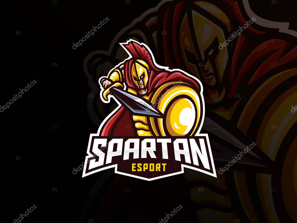 Spartan mascot sport logo design. Spartan warrior mascot vector illustration logo. Gladiator mascot design, Emblem design for esports team. Vector illustration