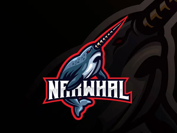 Narwhal Mascota Deporte Logo Diseño Insignia Ilustración Del Vector Vida — Vector de stock