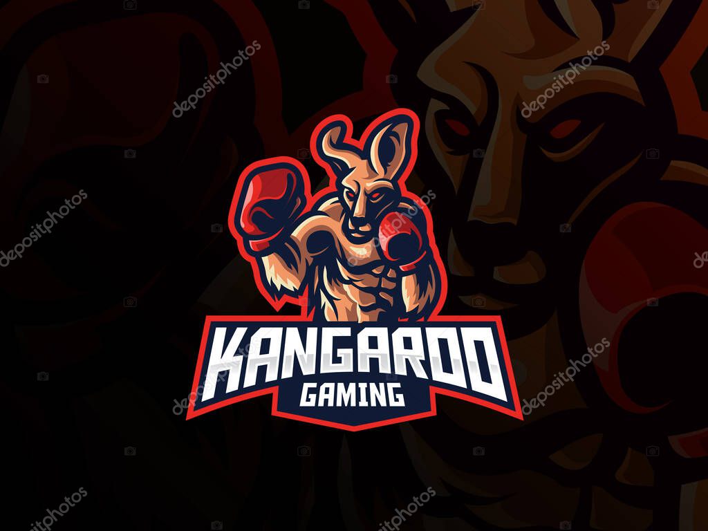 Kangaroo mascot sport logo design. Kangaroo fighter mascot vector illustration logo. Wild kangaroo mascot design with boxing gloves, Emblem design for esports team. Vector illustration