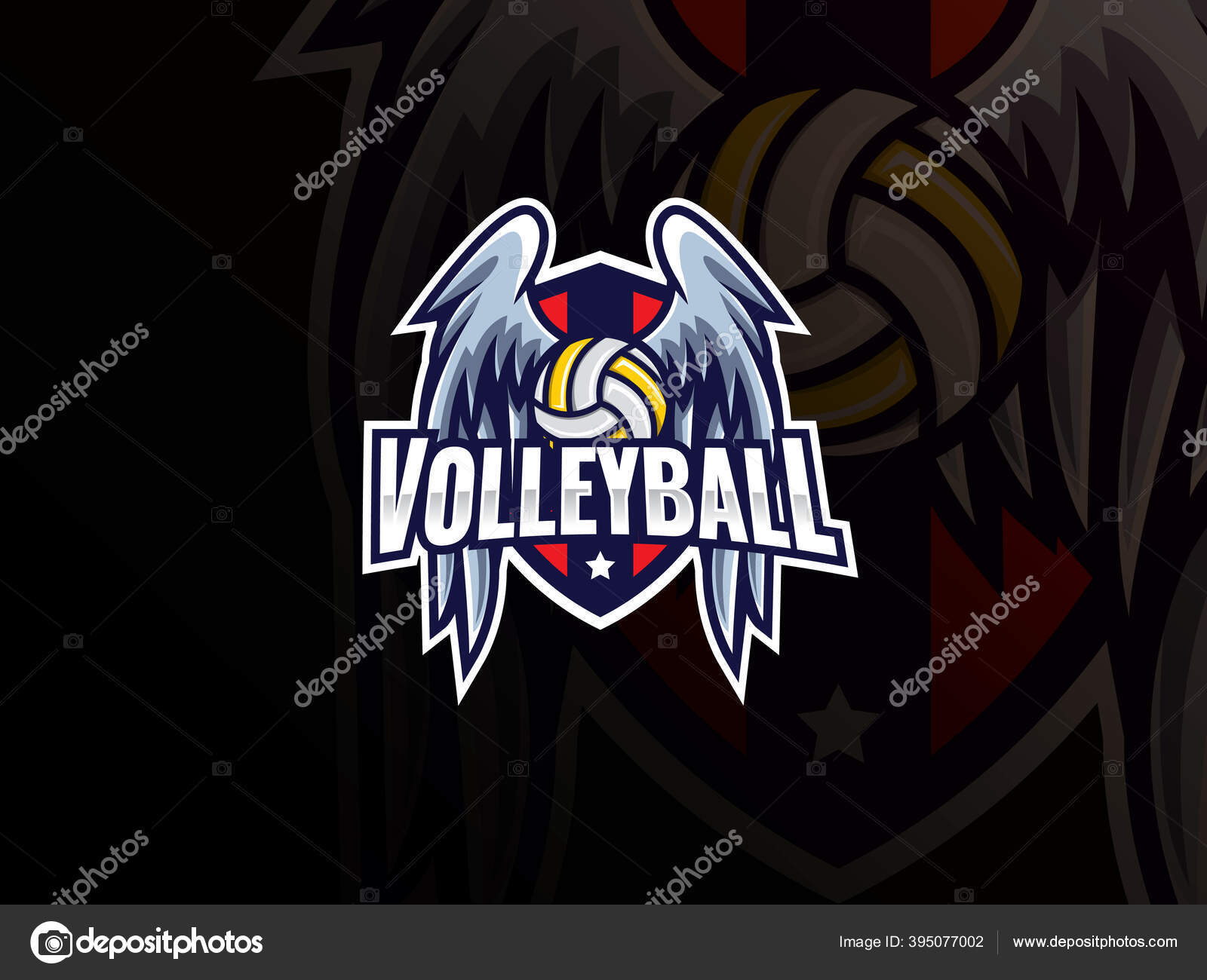 Volleyball championship logo, emblem, icons, designs templates with  volleyball ball and shield on a light background Stock Vector