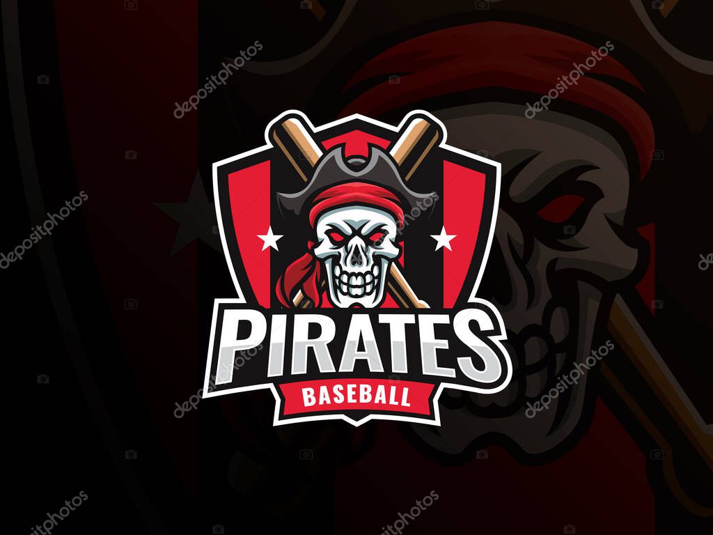 Baseball sport logo design. Modern professional baseball vector badge. Skull pirate baseball logo design vector template. Emblem design for sports team and competition