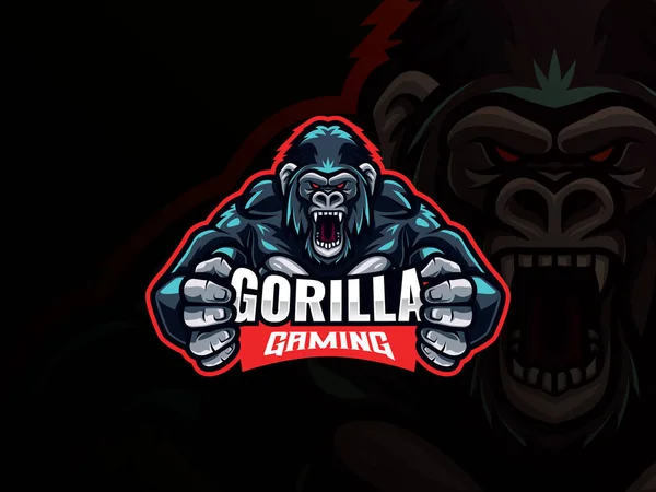 Goril maskotu esport logosu tasarımı. Goril hayvan maskotu vektör illüstrasyon logosu. Vahşi kızgın goril maskotu, Esport takımı için amblem tasarımı. Vektör illüstrasyonu
