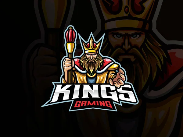 Kral maskotu spor logosu tasarımı. Ortaçağ taht maskotu vektör çizim logosu. Kraliyet kral maskotu tasarımı, Esports takımı için amblem tasarımı. Vektör illüstrasyonu
