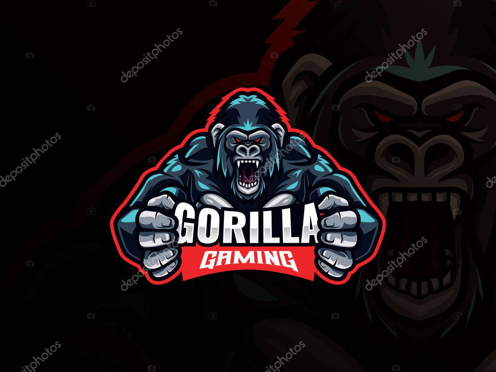 Gorilla mascot esport logo design. Gorilla animal mascot vector illustration logo. Wild angry gorilla mascot, Emblem design for esports team. Vector illustration