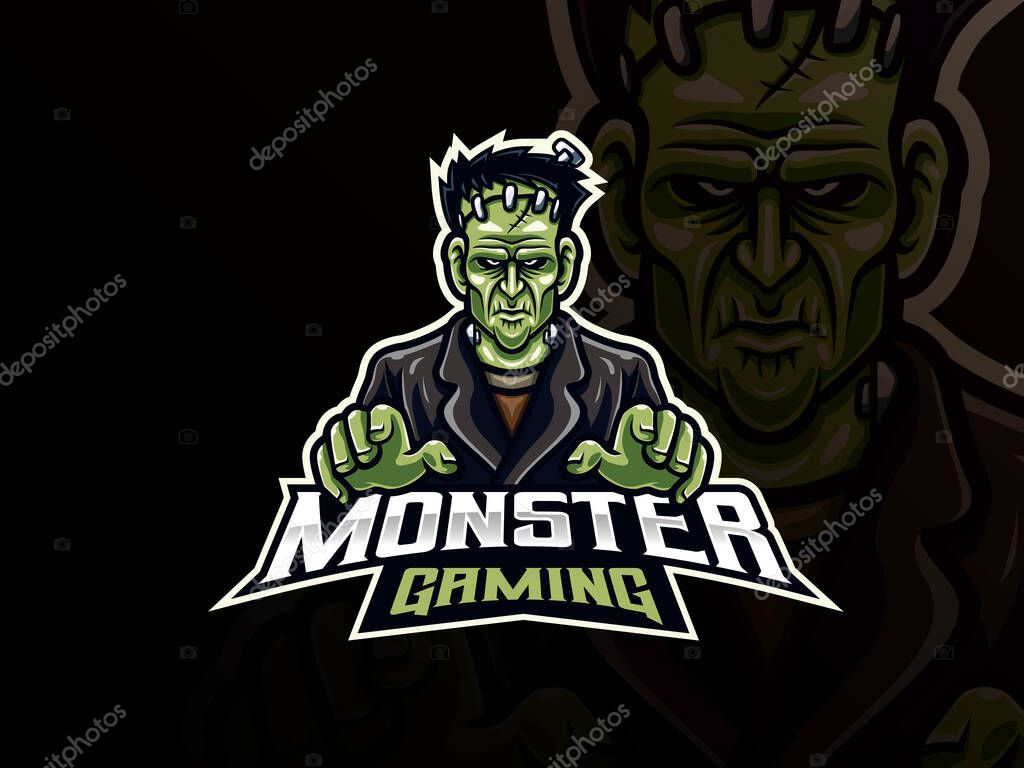 Frankenstein sport logo design. Monster mascot vector illustration logo. Scary frankenstein mascot design, Emblem design for esports team. Vector illustration