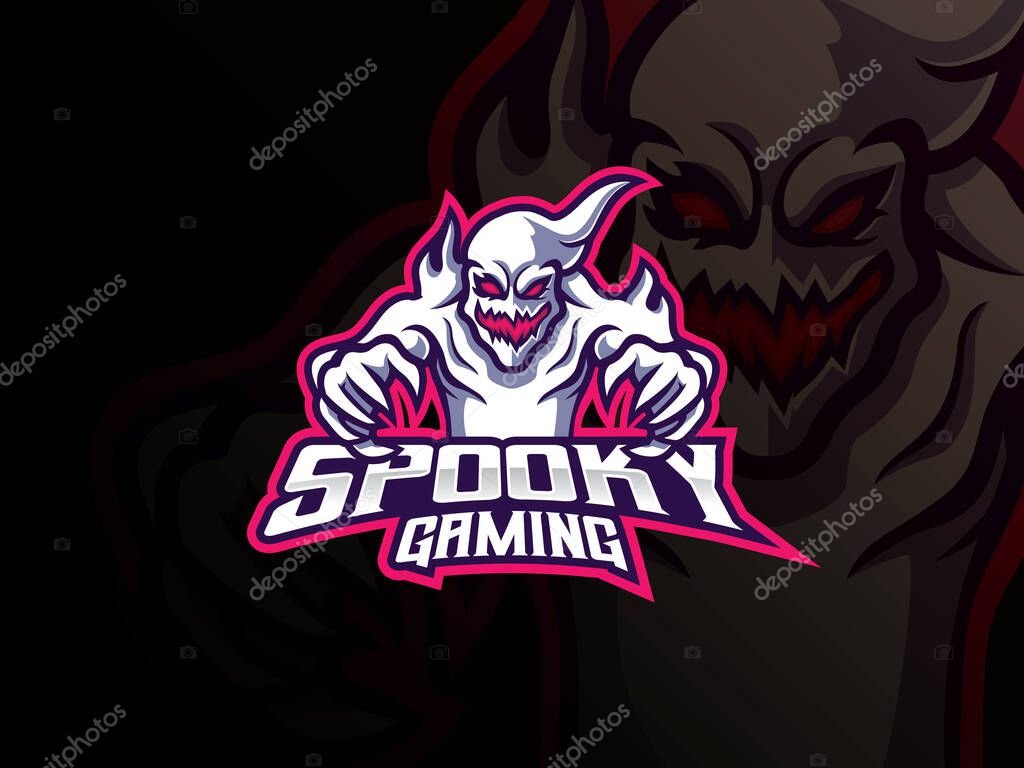 Ghost mascot sport logo design. Spooky ghost mascot vector illustration logo. Spooky mascot design, Emblem design for esports team. Vector illustration