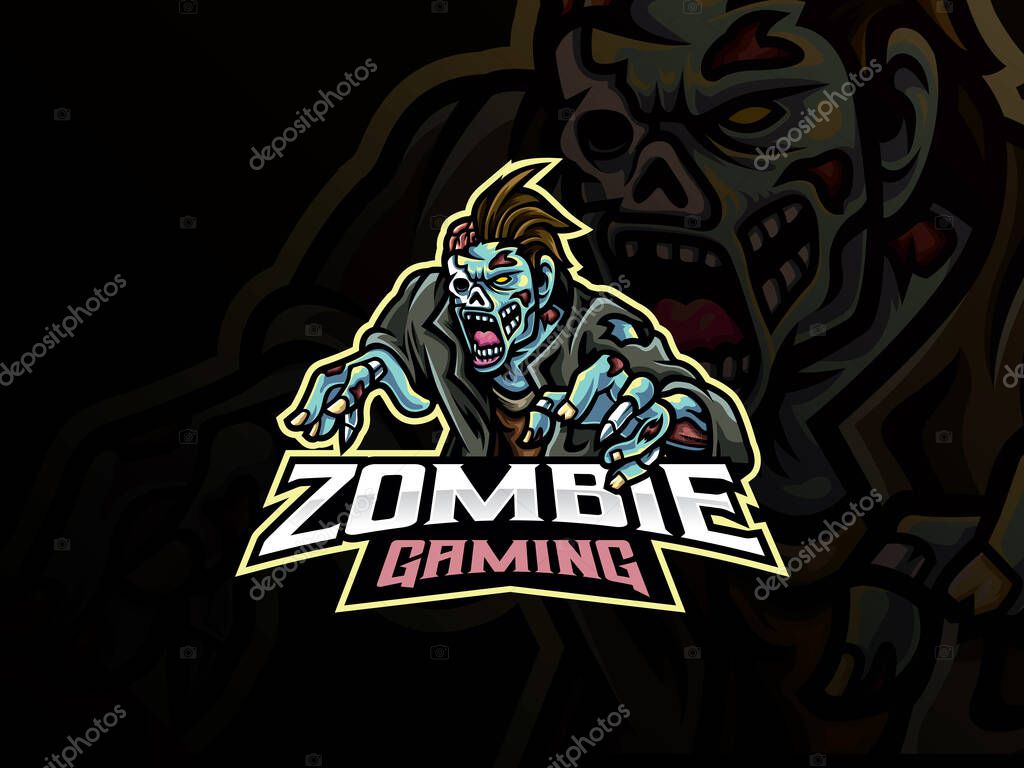 Zombie sport logo design. Undead mascot vector illustration logo. Monster zombie mascot design, Emblem design for esports team. Vector illustration
