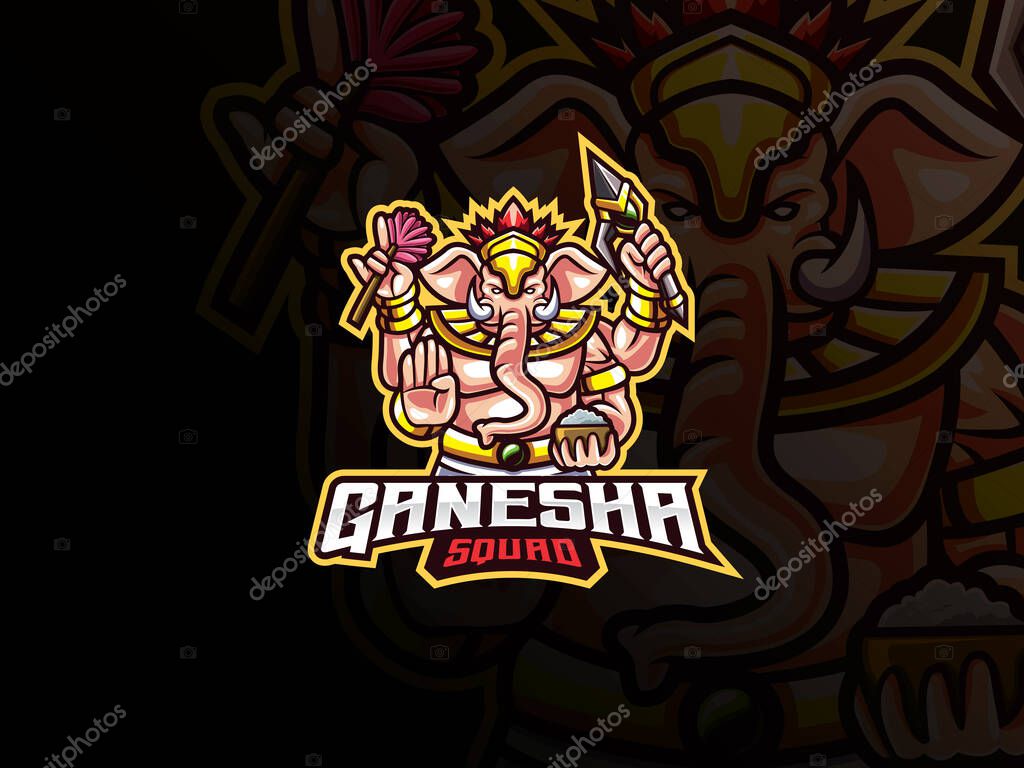 Ganesha mascot esport logo design. Ganesha mascot vector illustration logo. Ganesha mascot design, Emblem design for esports team. Vector illustration