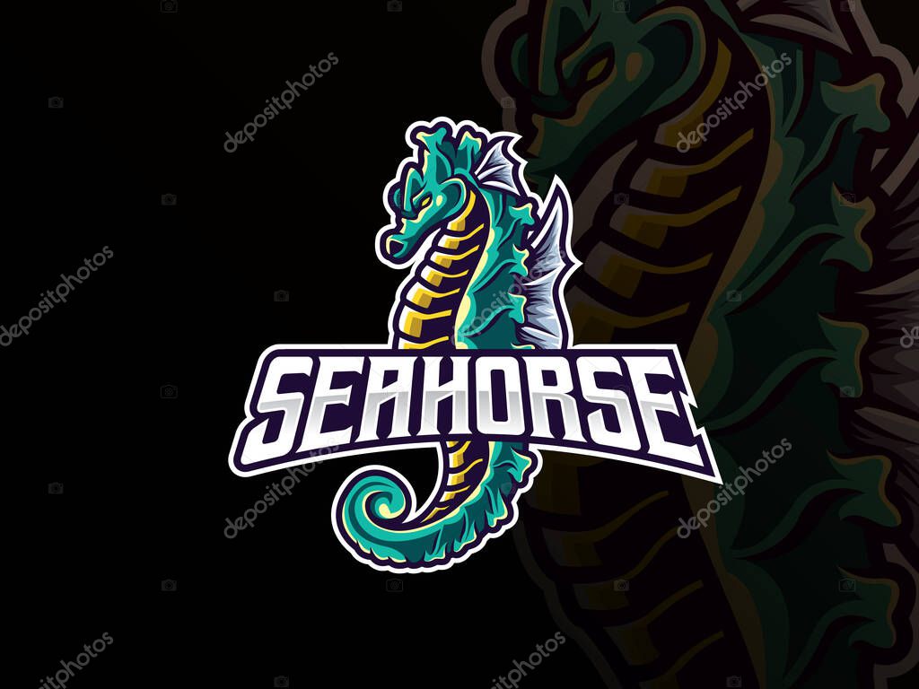 Seahorse mascot esport logo design. Sea horse mascot vector illustration logo. Wild seahorse mascot design, Emblem design for esports team. Vector illustration