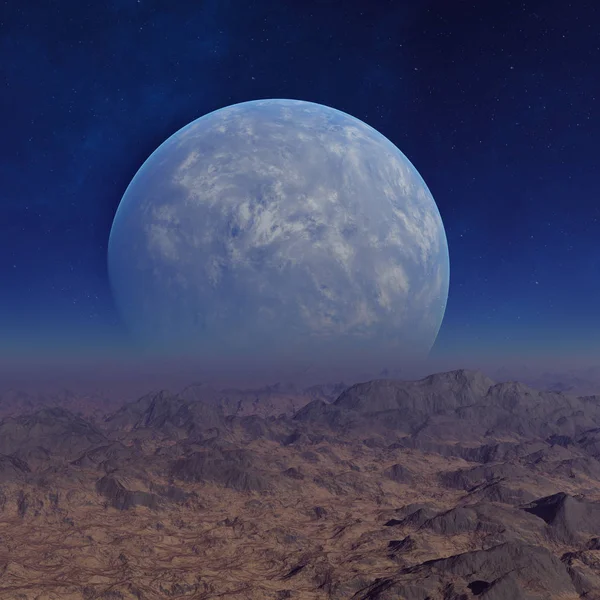 Трехмерное Космическое Искусство Планета Пришельцев Фантастический Ландшафт — стоковое фото
