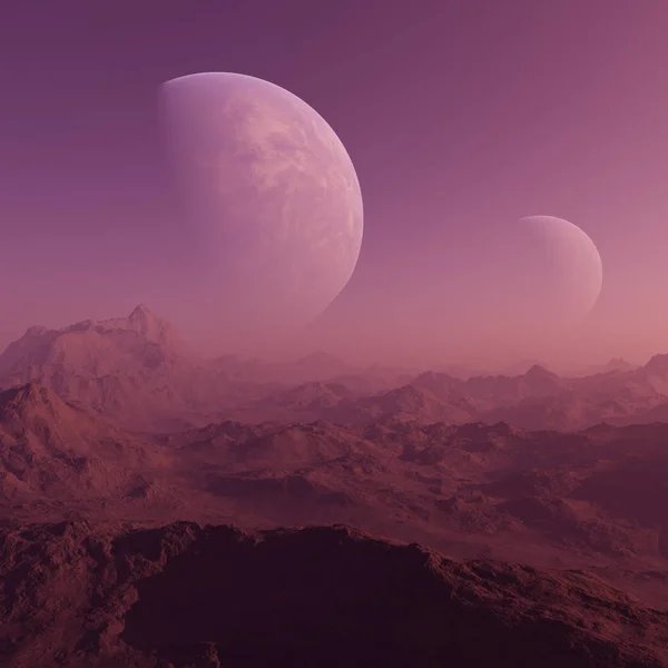 Render Uzay Sanat Alien Planet Fantezi Manzara — Stok fotoğraf