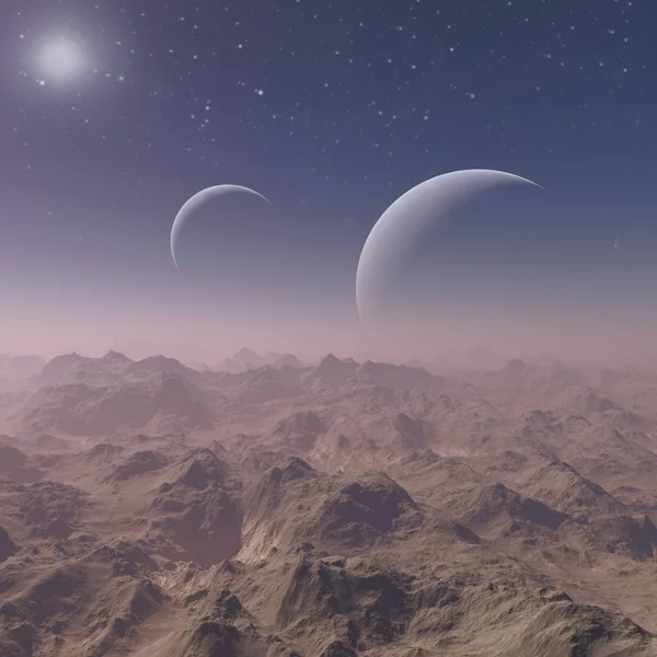 Renderizado Space Art Planeta Alienígena Uma Paisagem Fantasia — Fotografia de Stock