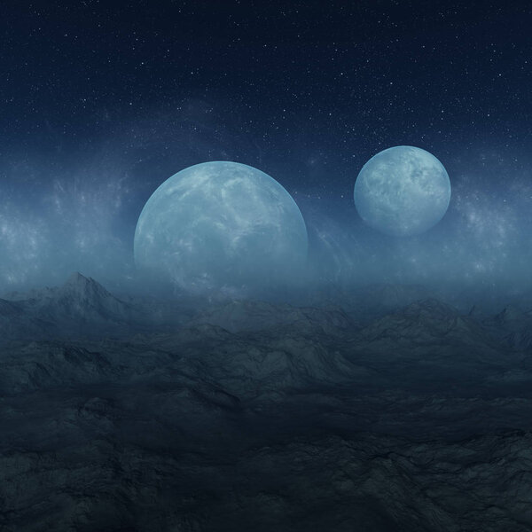 3d rendered Space Art: Misty Alien Planet - A Fantasy Landscape
