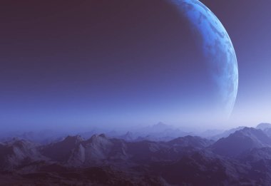 3D render uzay sanat: Alien Planet - A fantezi manzara