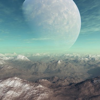 Uzay sanat: Sisli Alien Planet donmuş dünya - 3d render