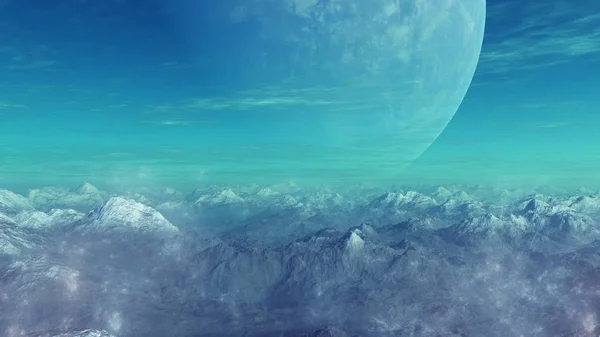Renderizado Arte Espacial Planeta Extraterrestre Paisaje Fantástico — Foto de Stock