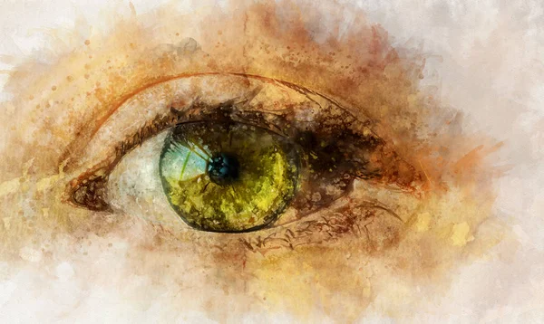 Single eye. Watercolor Digital Painting, vintage effect