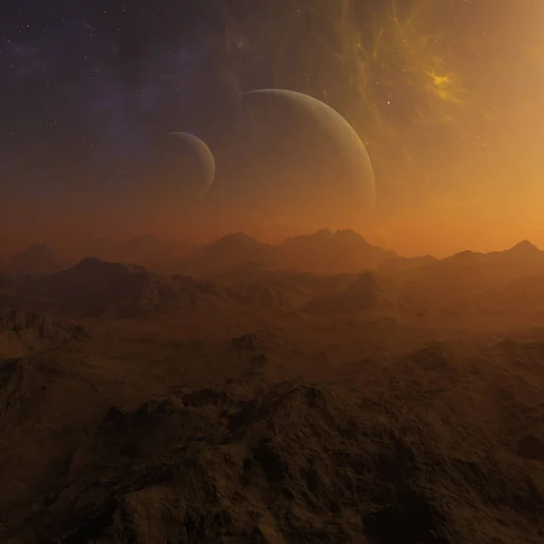 Wytopione Przestrzeń Sztuki Alien Planet Fantasy Krajobraz — Zdjęcie stockowe