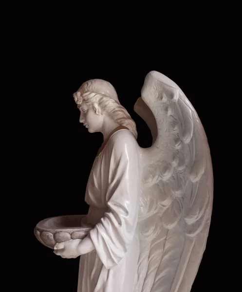 Figura Medieval Anjo Morte Estátua Antiga Isolada Sobre Fundo Preto — Fotografia de Stock