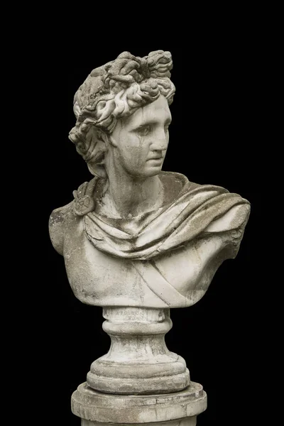 Cabeza Mármol Busto Antiguo Dios Griego Aislado Sobre Fondo Negro — Foto de Stock