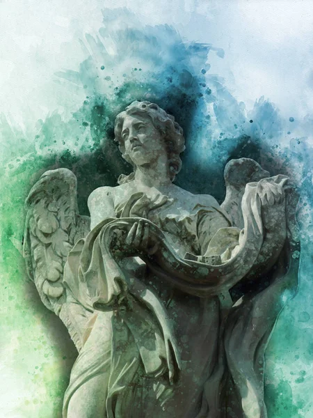Antieke Standbeeld Van Engel Aquarel Stijl — Stockfoto