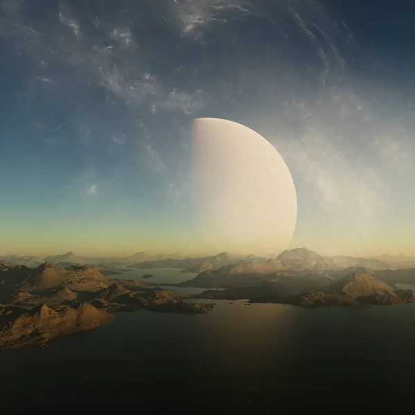 3d rendered Space Art: Alien Planet - A Foggy Fantasy Landscape