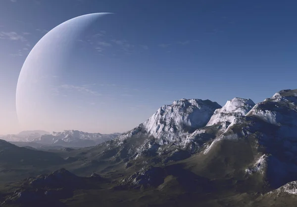 Renderizado Arte Espacial Planeta Extraterrestre Paisaje Fantástico — Foto de Stock