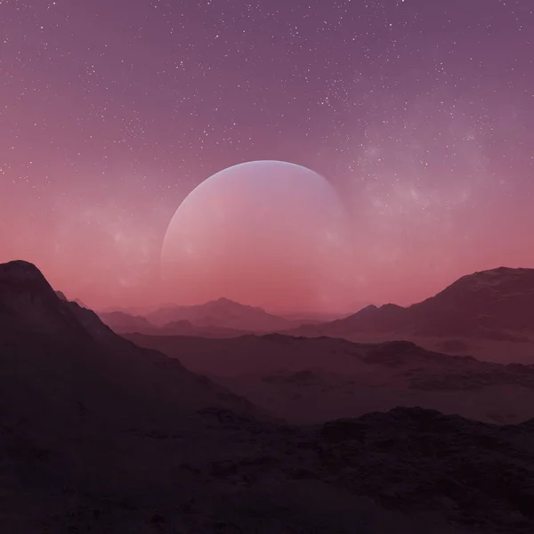Renderizado Space Art Planeta Alienígena Uma Paisagem Fantasia Com Céus — Fotografia de Stock