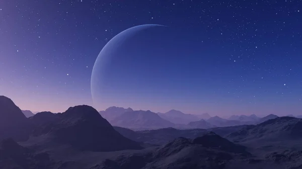 3D renderizado Arte Espacial: Planeta Extraterrestre - Un Paisaje Fantástico — Foto de Stock