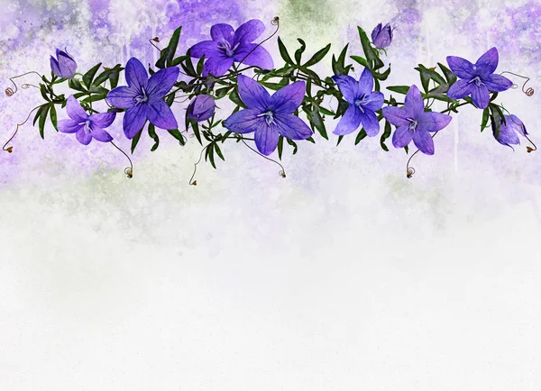 Цветочный набор акварели с голубыми цветами. Дизайн свадебной карты в сельском стиле. Винтажный цветочный букет с голубыми цветами и зелеными листьями . — стоковое фото