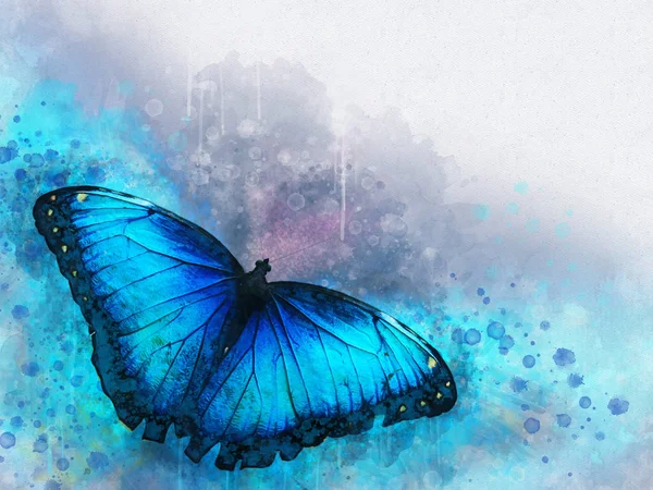 Bir vintage arka plan üzerinde mavi bir kelebek suluboya görüntü. El yapımı illüstrasyon. Böceklerin hayvan dünyası. — Stok fotoğraf