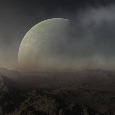 3D Yapılandırılmış Uzay Sanatı: Uzaylı Gezegeni - Mavi gökyüzü ve yıldızlı Fantezi Manzarası