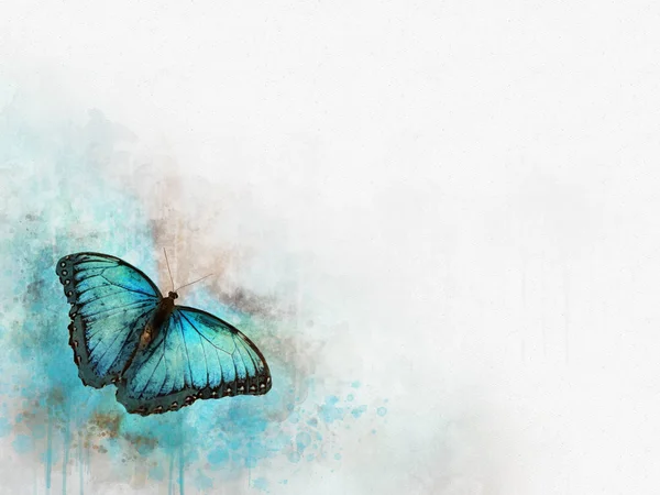 ヴィンテージの背景に青い蝶の水彩画。手作りのイラスト。昆虫の動物の世界. — ストック写真