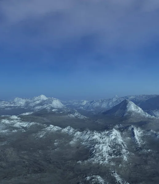 3d створив фантастичний пейзаж самотніх пустельних гір на снігу — стокове фото