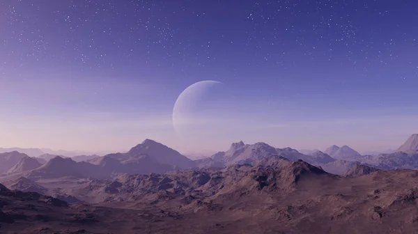 3d renderizzato Space Art: Alien Planet - Un paesaggio fantastico con cieli blu e nuvole — Foto Stock