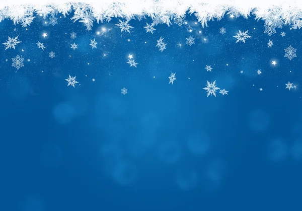 蓝色的冬季背景，为你自己的创作配上雪花 — 图库照片