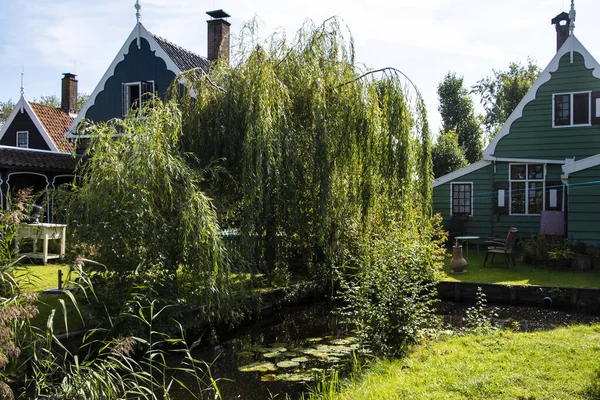 Zaanse Schans, Pays-Bas - 1er octobre 2019 : Les touristes visitent les maisons rurales néerlandaises traditionnelles à Zaanse Schans, est un petit village typique dans la région d'Amsterdam . — Photo