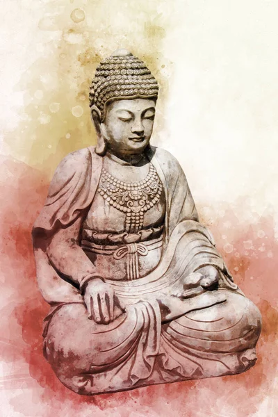 Aquarela Pintura Uma Estátua Buddha Sinal Paz Sabedoria — Fotografia de Stock