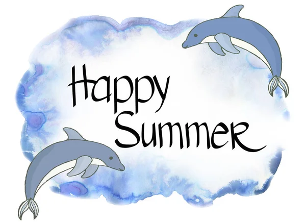 Summer Background Happy Summer Water Jumping Dolphins — Stock Photo, Image