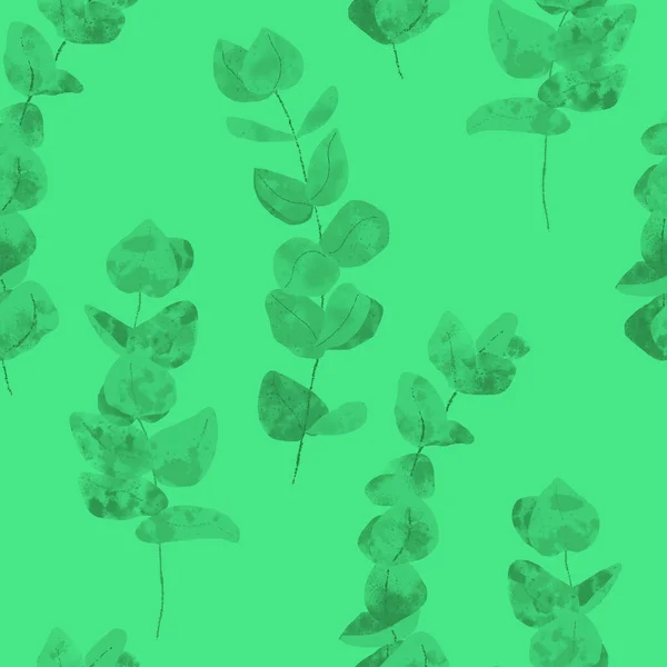 Nahtlose Wiederholung Muster Mit Handgezeichneten Grünen Blättern Auf Mintgrünem Hintergrund — Stockfoto