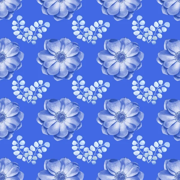 Padrão Sem Costura Vintage Floral Aquarela Fundo Azul Royal Para — Fotografia de Stock