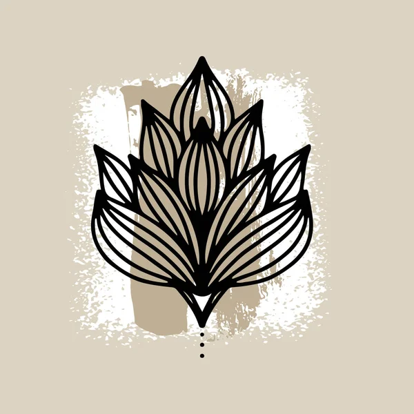 Graphical lotus flower illustration. Line art pattern background.