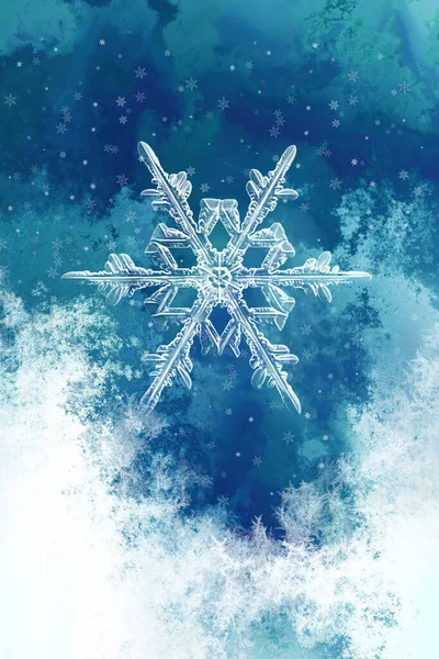 Синьо Білий Зимовий Фон Сніжинками Різдвяна Листівка — стокове фото