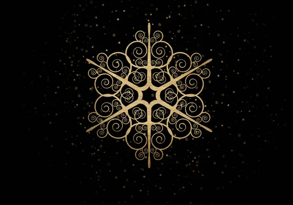 Золотистый Блестящий Снежинка Изолированы Черном Фоне Золотой Элегантный Зимний Рюкзак — стоковое фото