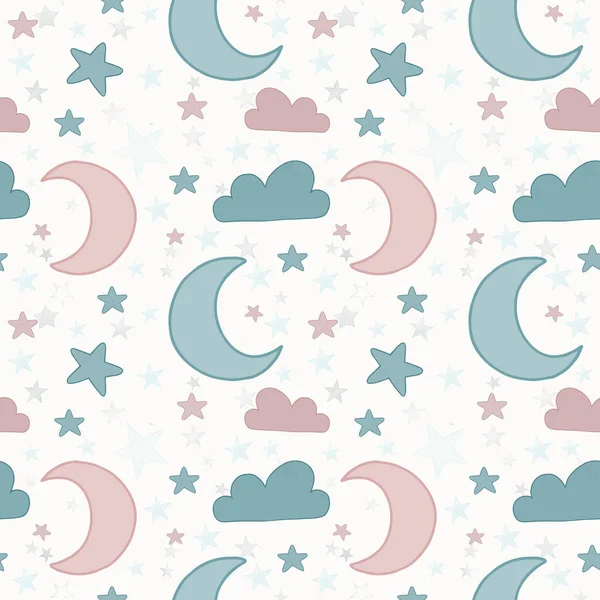 Mond Und Sterne Nahtlosen Hintergrund Wiederholen Muster Tapete Hintergrund Niedlich — Stockfoto