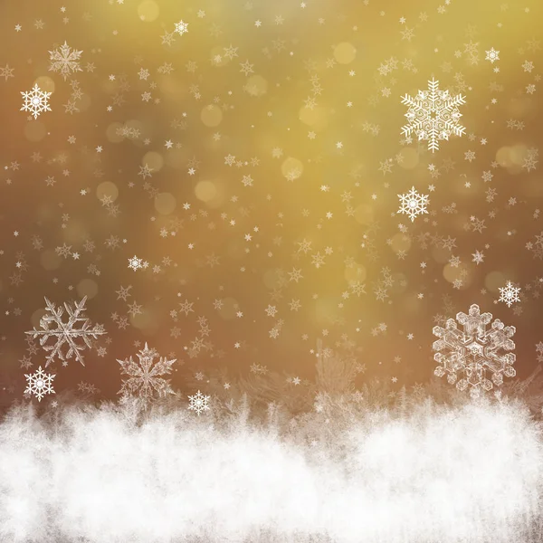 金色的冬季背景 为您自己的创作配上雪花和复制空间 — 图库照片